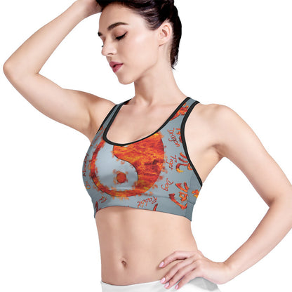 Fire Yin Yang Chinese Zodiac Print Women's Sports Bra