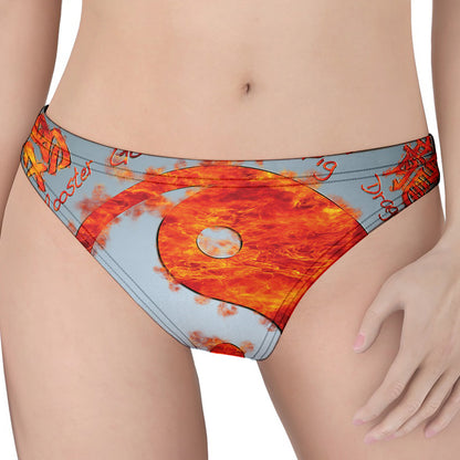 Fire Yin Yang Chinese Zodiac Print Women's Thong