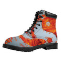 Fire Yin Yang Chinese Zodiac Print Padded Collar Lace Up Boots