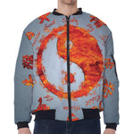 Fire Yin Yang Chinese Zodiac Print Zip Sleeve Bomber Jacket