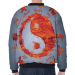 Fire Yin Yang Chinese Zodiac Print Zip Sleeve Bomber Jacket