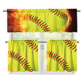 Fireball Softball Print 3 Piece Kitchen Curtains