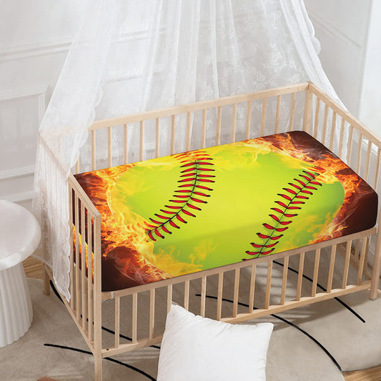 Fireball Softball Print Baby Crib Sheet
