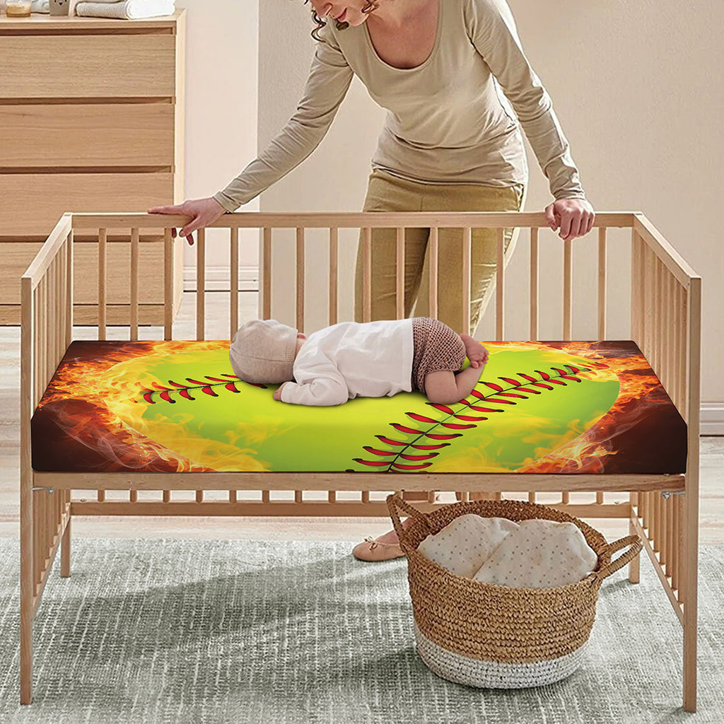 Fireball Softball Print Baby Crib Sheet