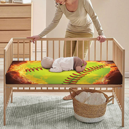 Fireball Softball Print Baby Crib Sheet