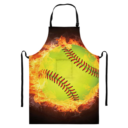 Fireball Softball Print Bib Apron With Pocket
