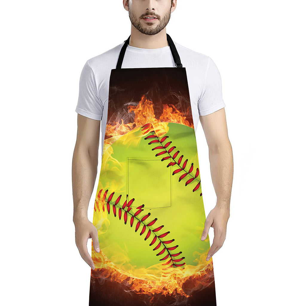 Fireball Softball Print Bib Apron With Pocket