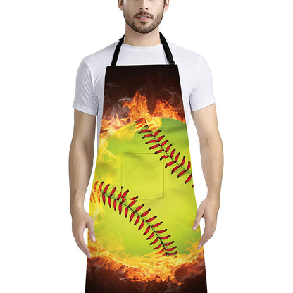 Fireball Softball Print Bib Apron With Pocket