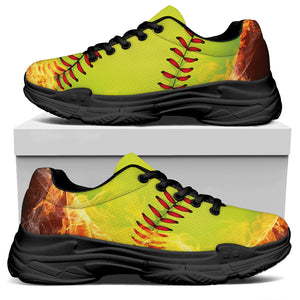 Fireball Softball Print Black Chunky Shoes