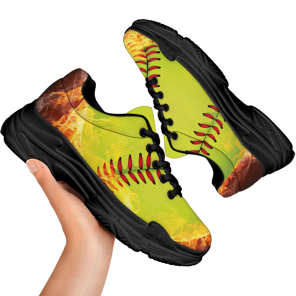 Fireball Softball Print Black Chunky Shoes