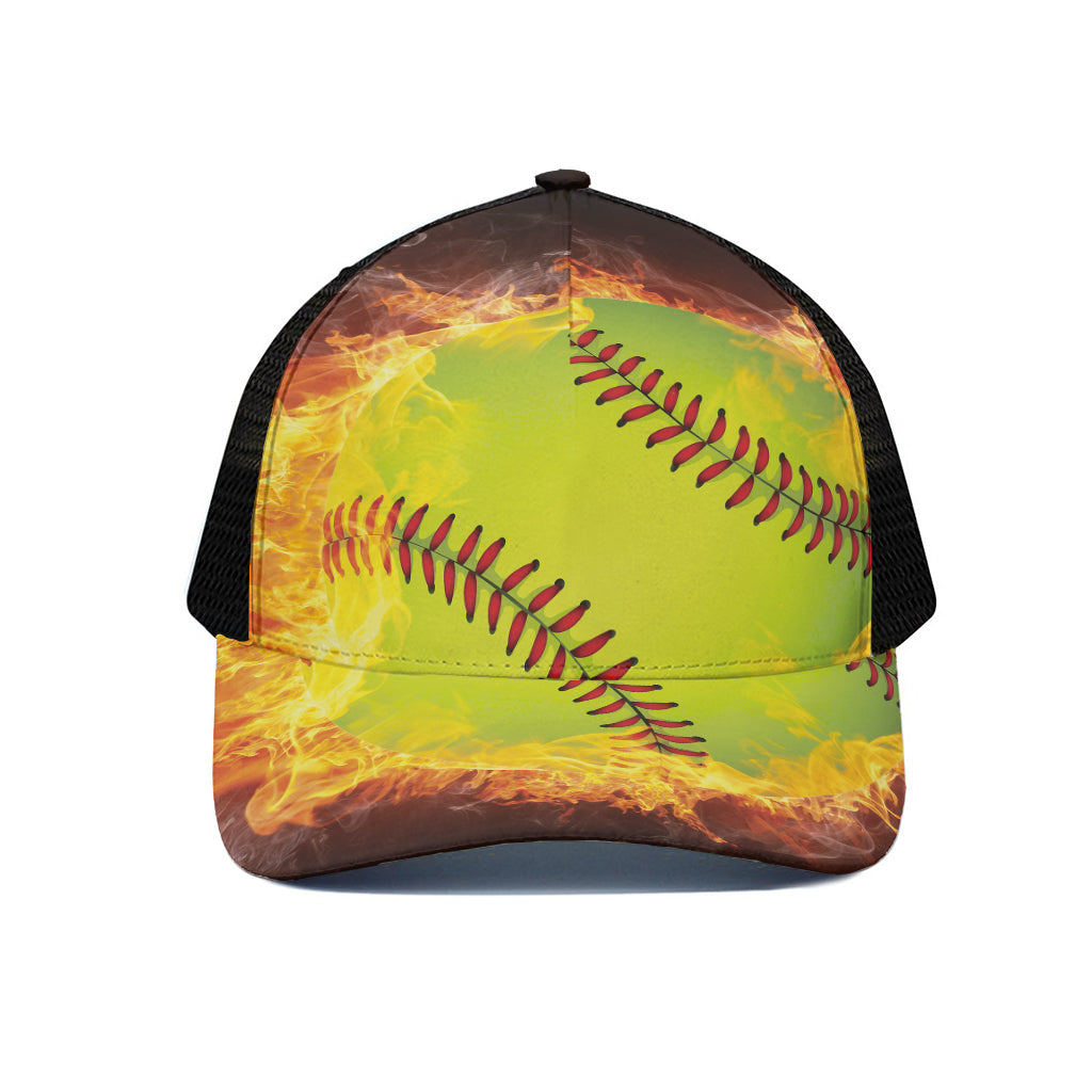 Fireball Softball Print Black Mesh Trucker Cap