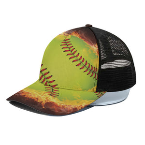 Fireball Softball Print Black Mesh Trucker Cap