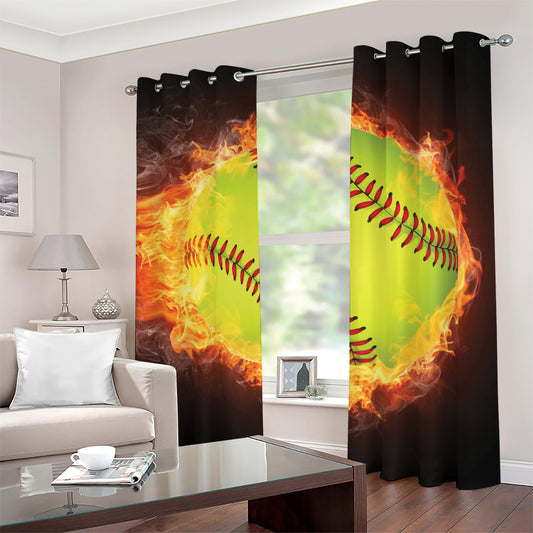 Fireball Softball Print Blackout Grommet Curtains