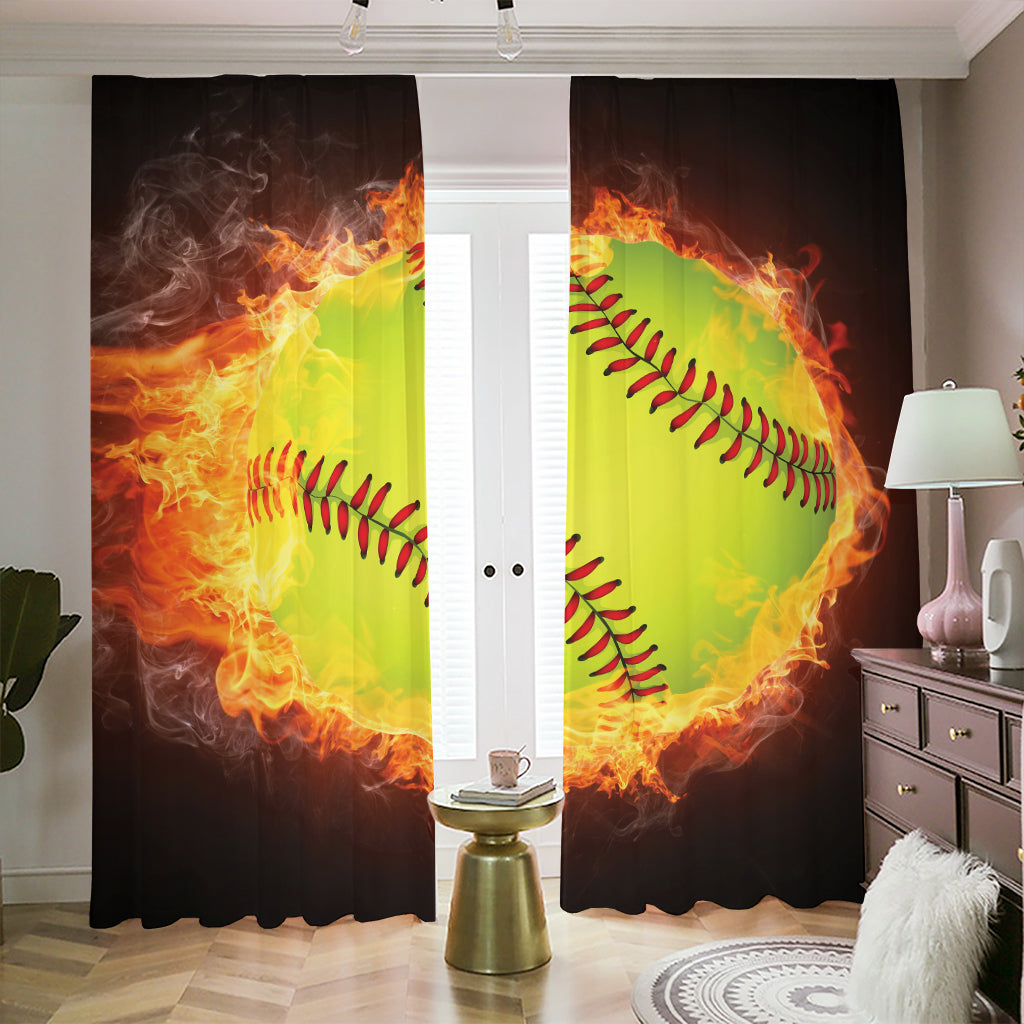 Fireball Softball Print Blackout Pencil Pleat Curtains