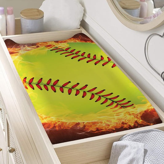 Fireball Softball Print Changing Pad Cover