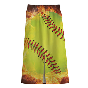 Fireball Softball Print Cotton Front Slit Maxi Skirt