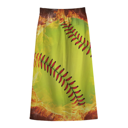 Fireball Softball Print Cotton Front Slit Maxi Skirt