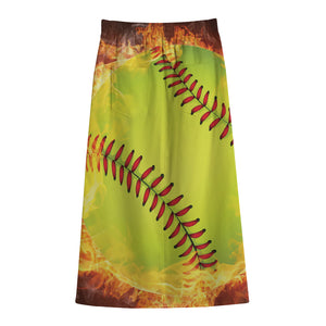 Fireball Softball Print Cotton Front Slit Maxi Skirt