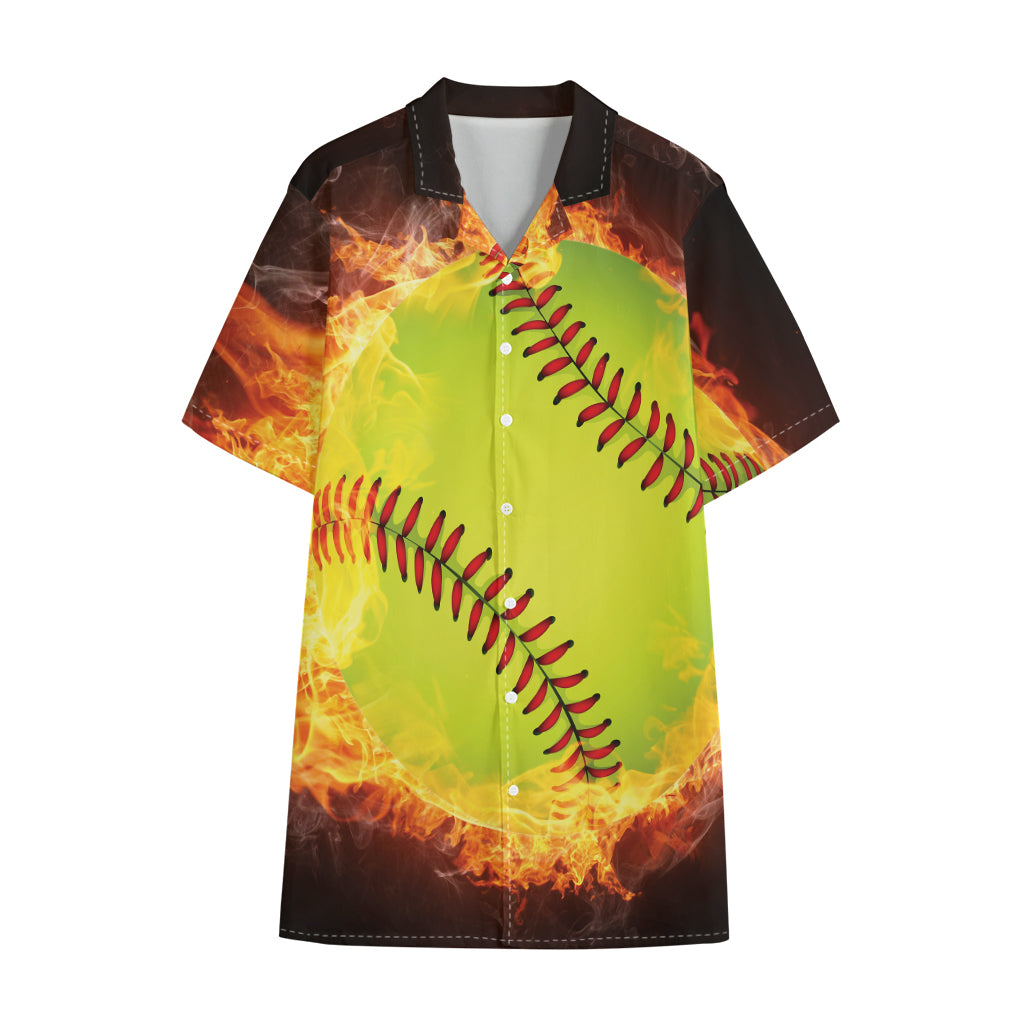 Fireball Softball Print Cotton Hawaiian Shirt