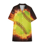 Fireball Softball Print Cotton Hawaiian Shirt
