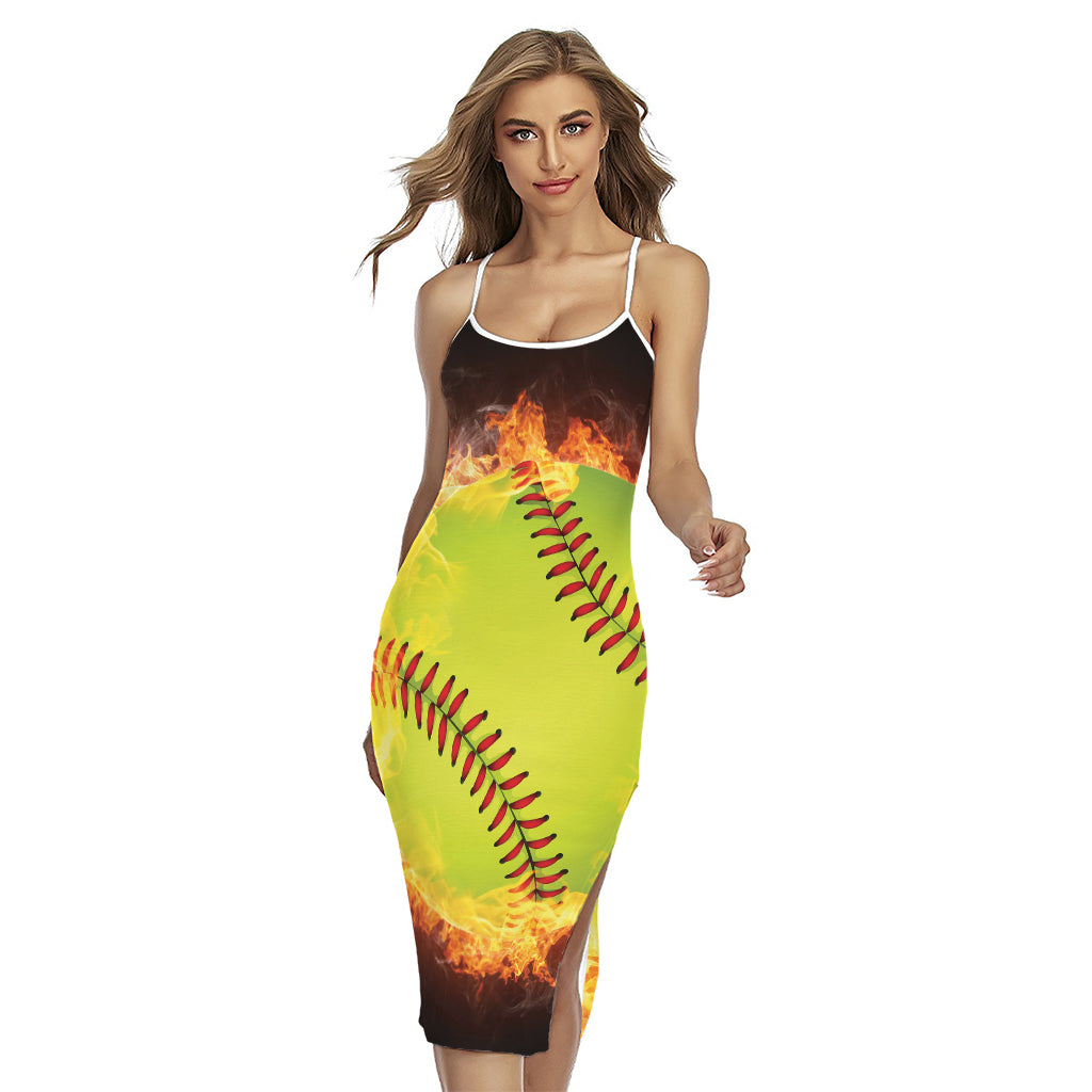 Fireball Softball Print Cross Back Cami Dress