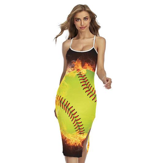 Fireball Softball Print Cross Back Cami Dress