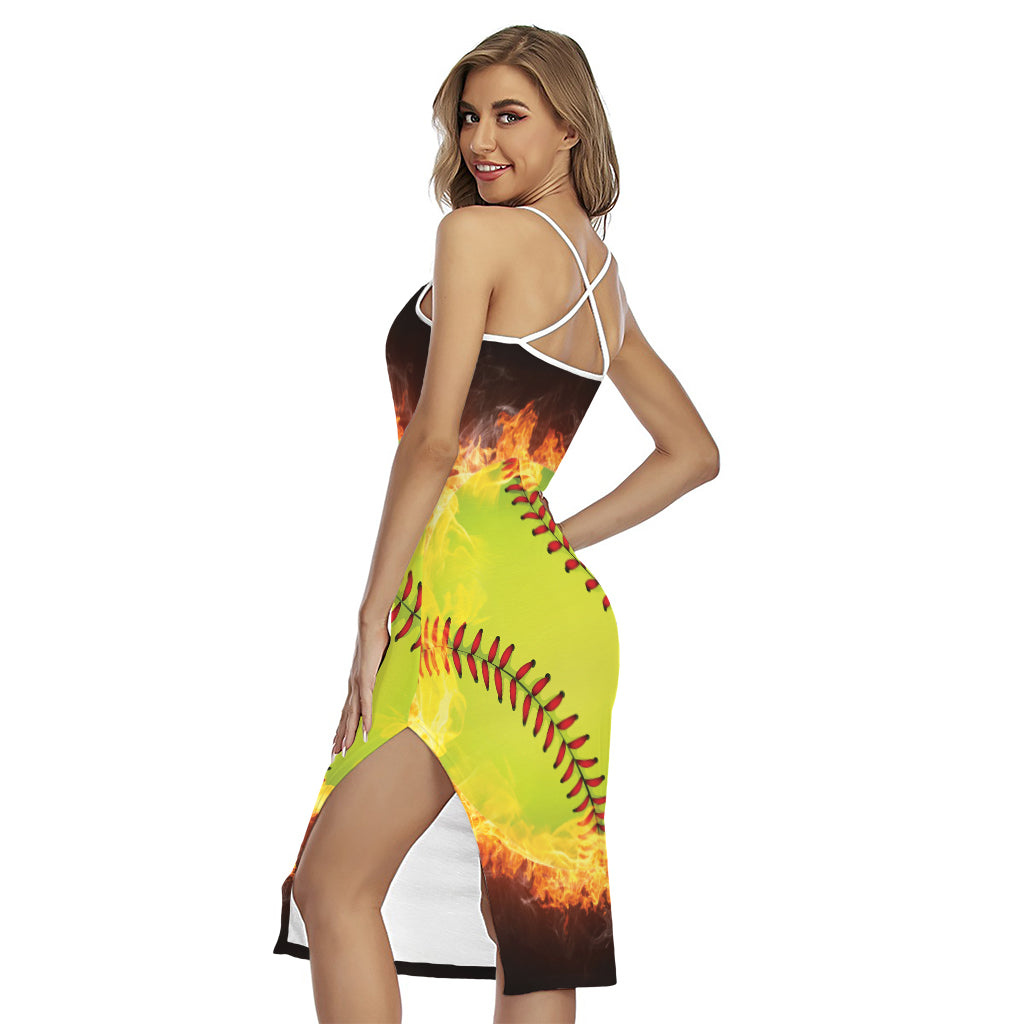 Fireball Softball Print Cross Back Cami Dress