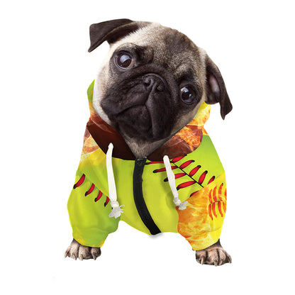 Fireball Softball Print Dog Zip Up Hoodie