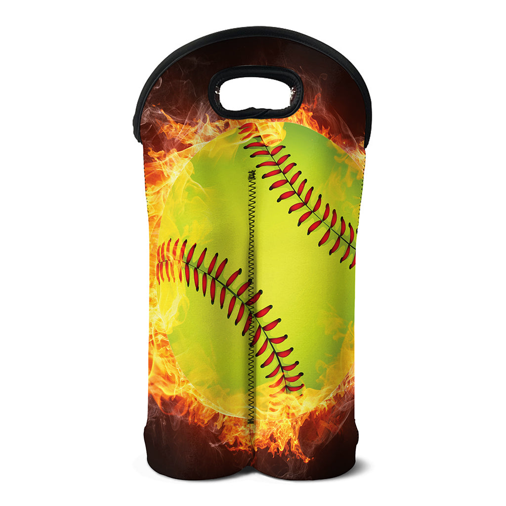 Fireball Softball Print Double Neoprene Wine Tote