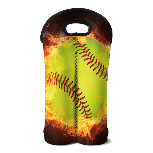 Fireball Softball Print Double Neoprene Wine Tote