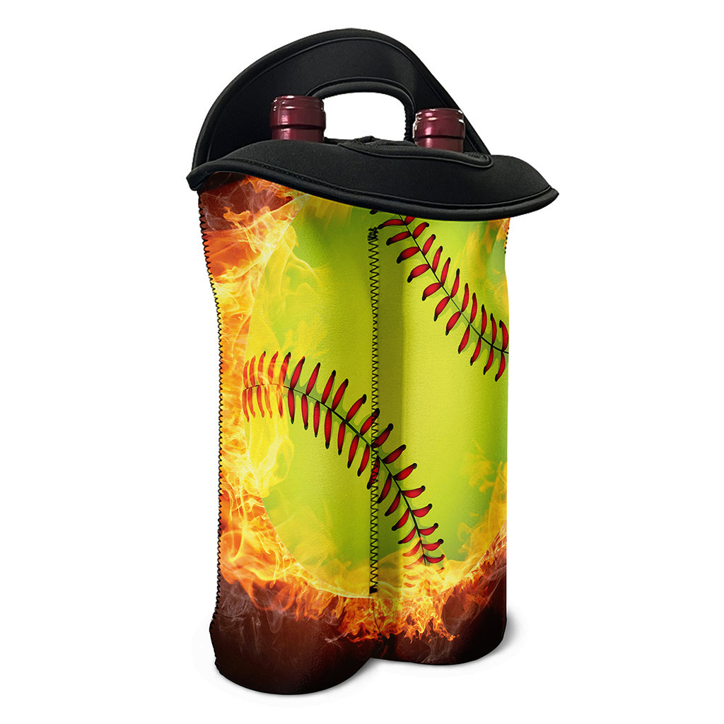 Fireball Softball Print Double Neoprene Wine Tote