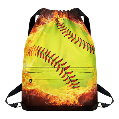 Fireball Softball Print Drawstring Backpack