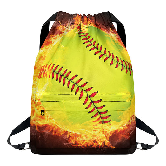 Fireball Softball Print Drawstring Backpack