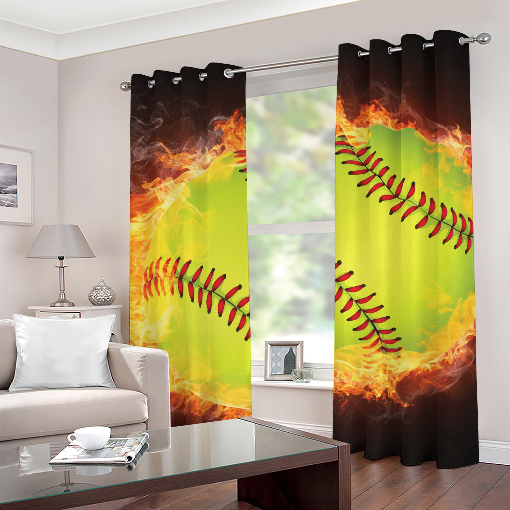Fireball Softball Print Grommet Curtains