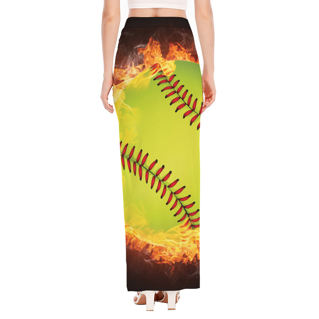 Fireball Softball Print High Slit Maxi Skirt