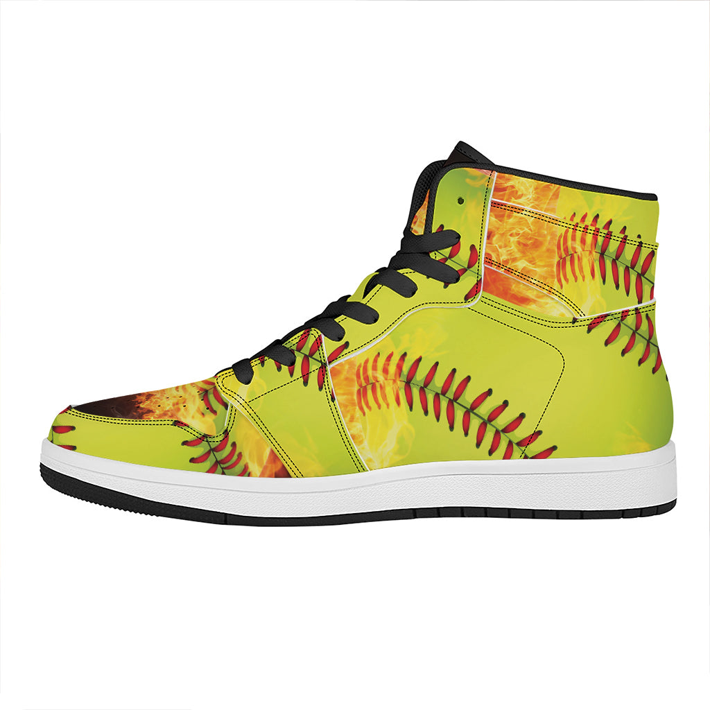 Fireball Softball Print High Top Leather Sneakers