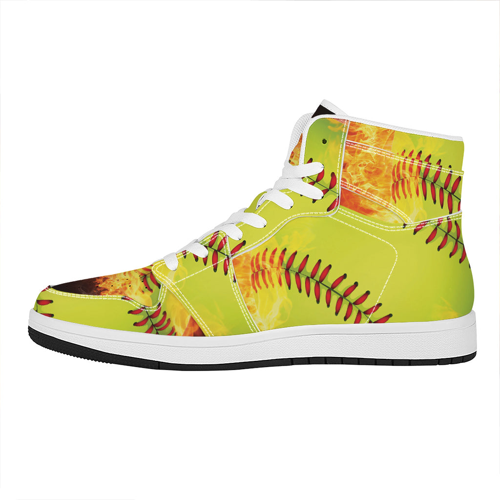 Fireball Softball Print High Top Leather Sneakers