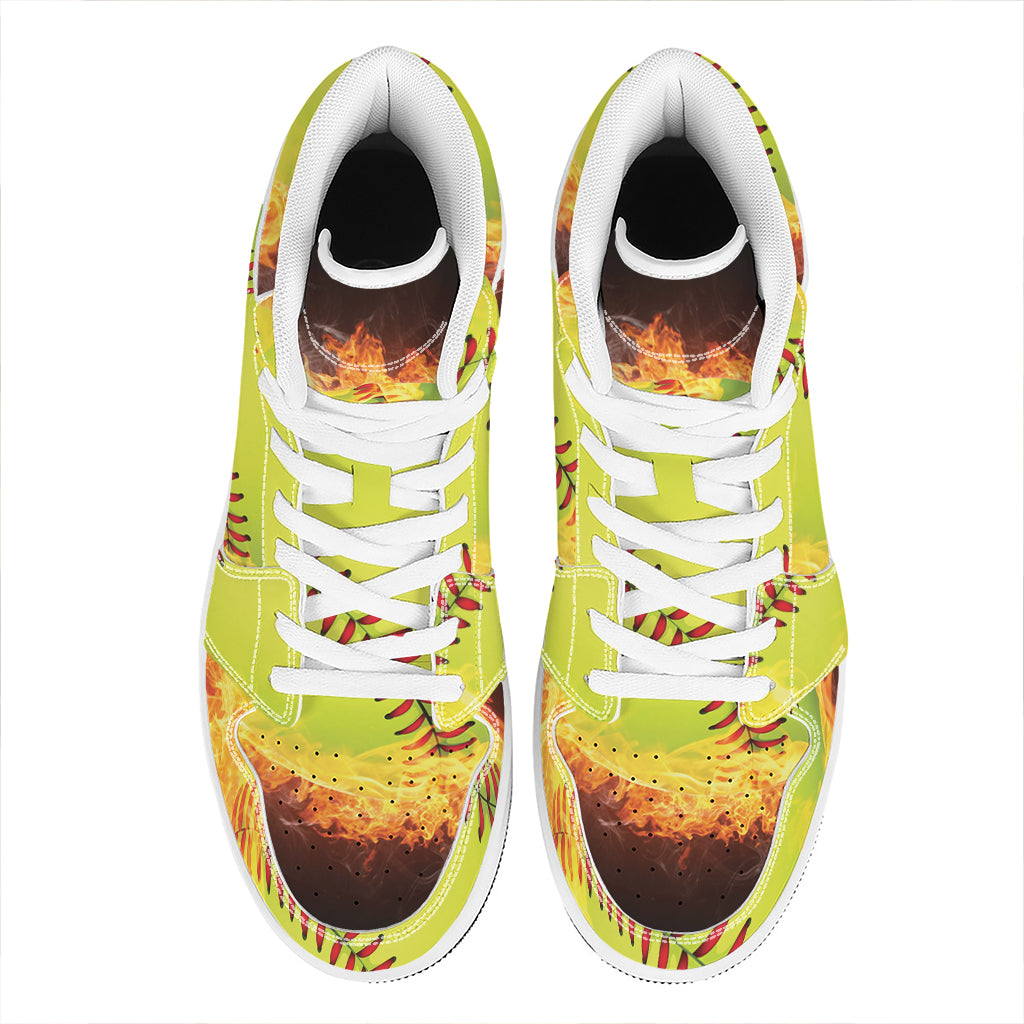 Fireball Softball Print High Top Leather Sneakers