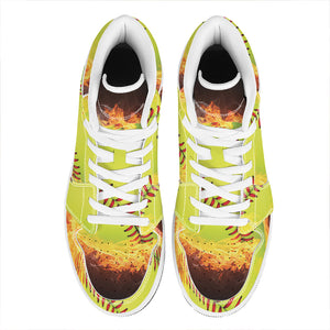 Fireball Softball Print High Top Leather Sneakers