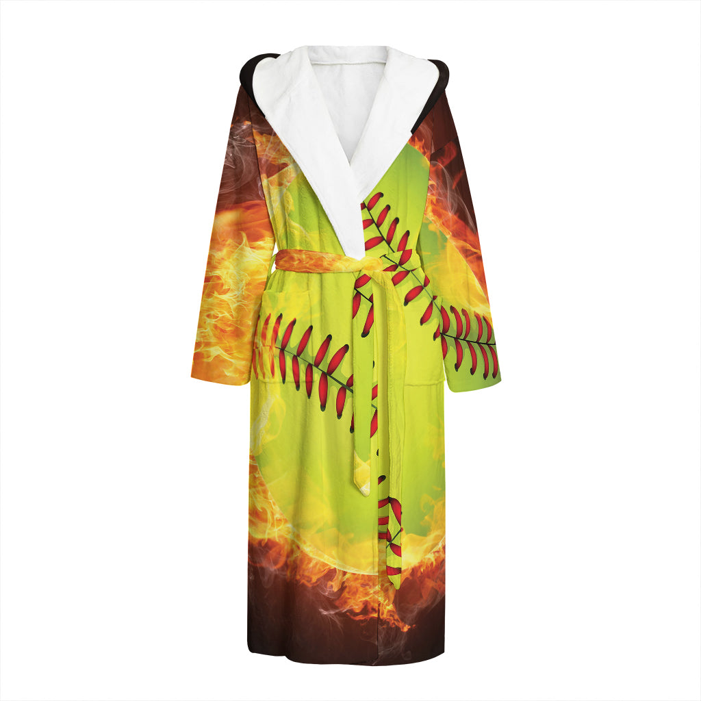 Fireball Softball Print Hooded Bathrobe