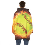 Fireball Softball Print Hoodie Blanket