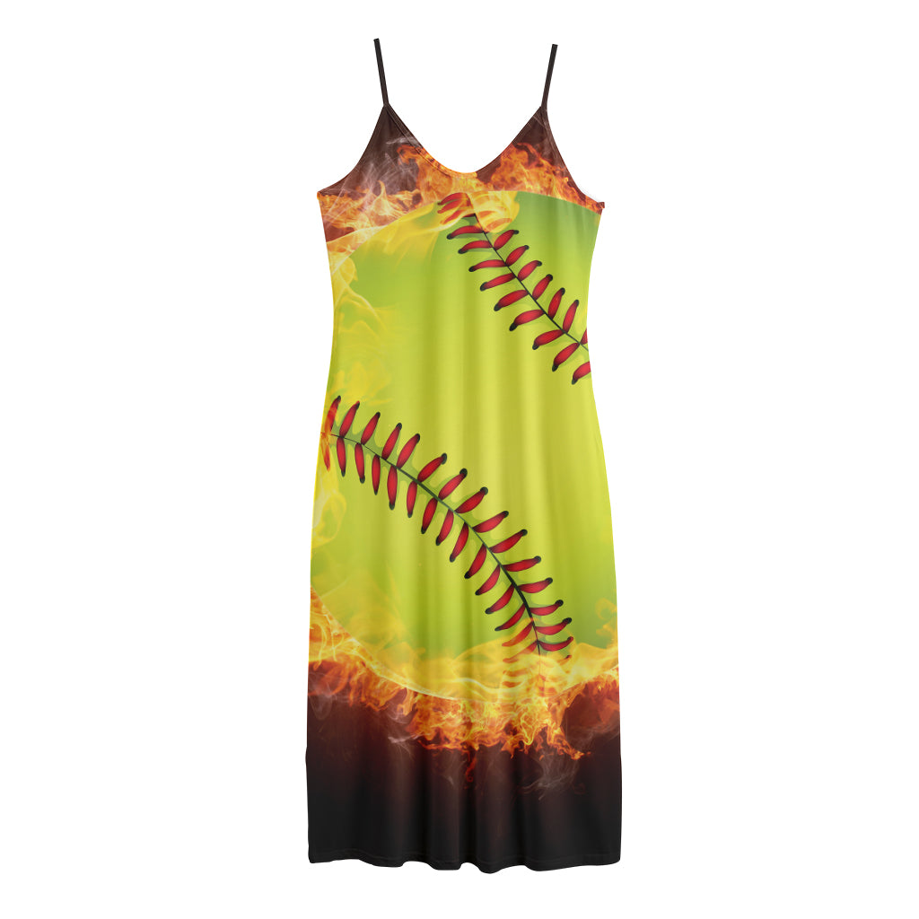 Fireball Softball Print Jersey Midi Cami Dress