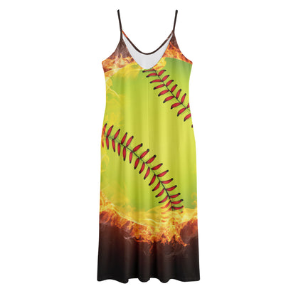 Fireball Softball Print Jersey Midi Cami Dress