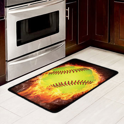 Fireball Softball Print Kitchen Mat