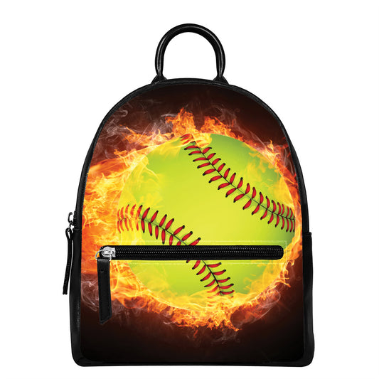 Fireball Softball Print Leather Backpack
