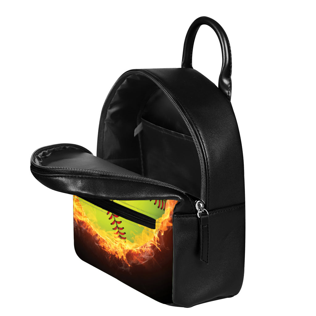 Fireball Softball Print Leather Backpack
