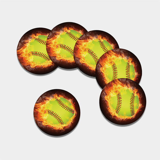 Fireball Softball Print Leather Coaster Set