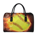 Fireball Softball Print Leather Duffel Bag