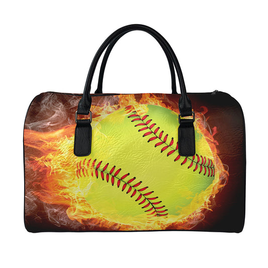 Fireball Softball Print Leather Duffle Bag