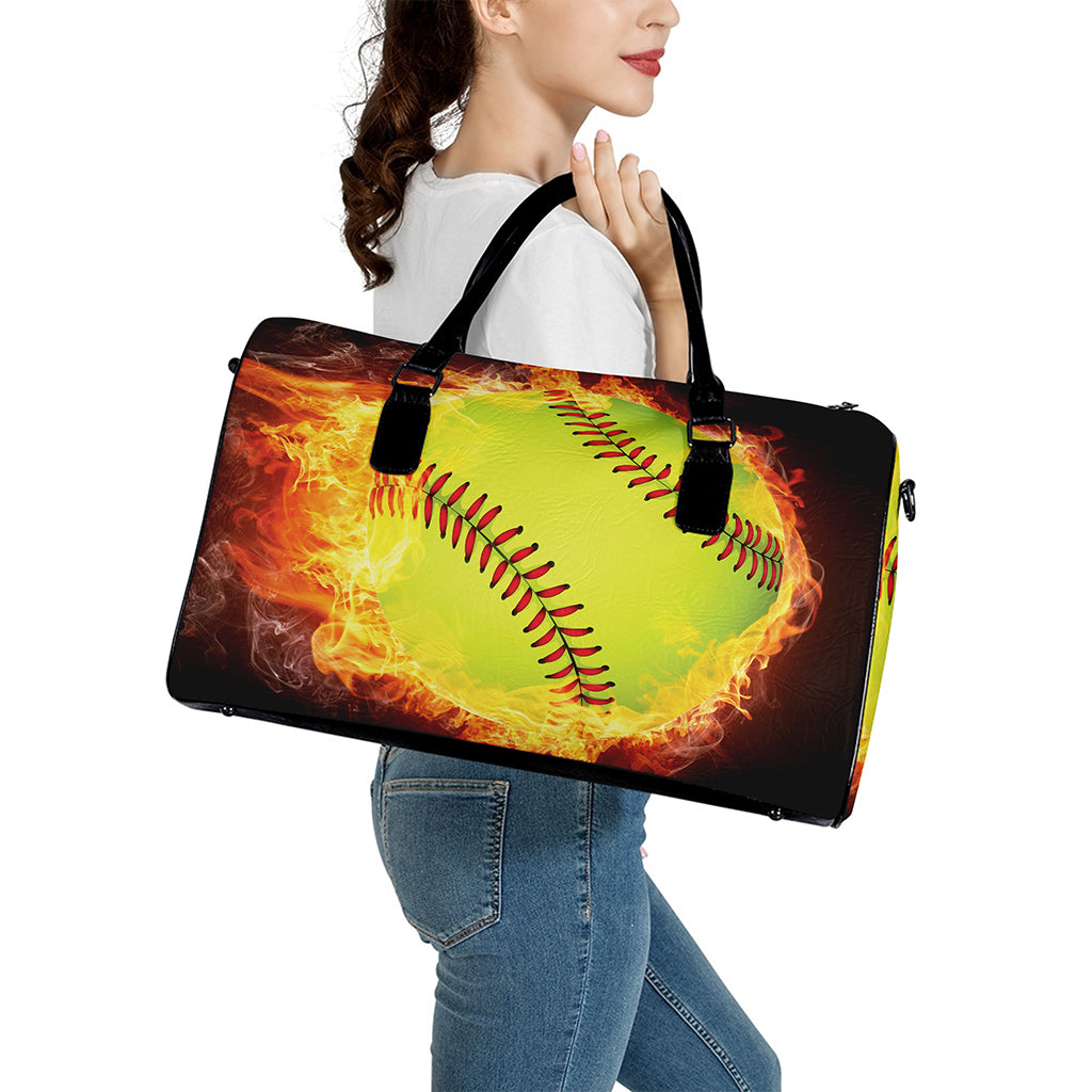 Fireball Softball Print Leather Duffle Bag